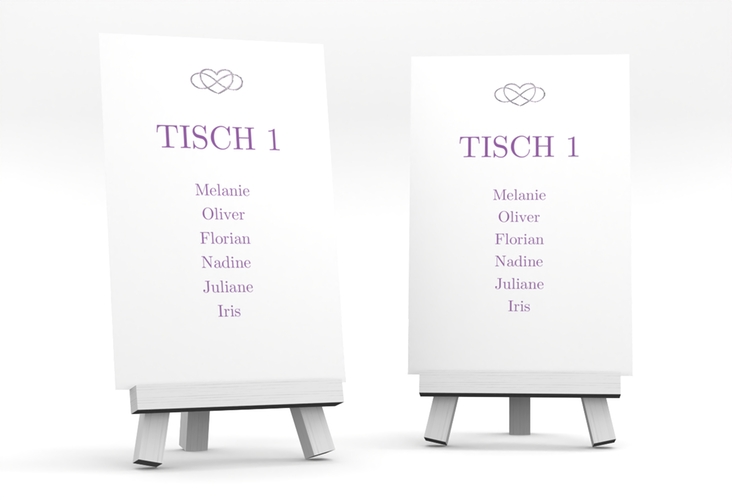 Tischaufsteller Hochzeit Infinity Tischaufsteller lila silber
