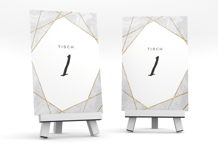Tischnummer Hochzeit Asymmetry Tischaufsteller grau gold