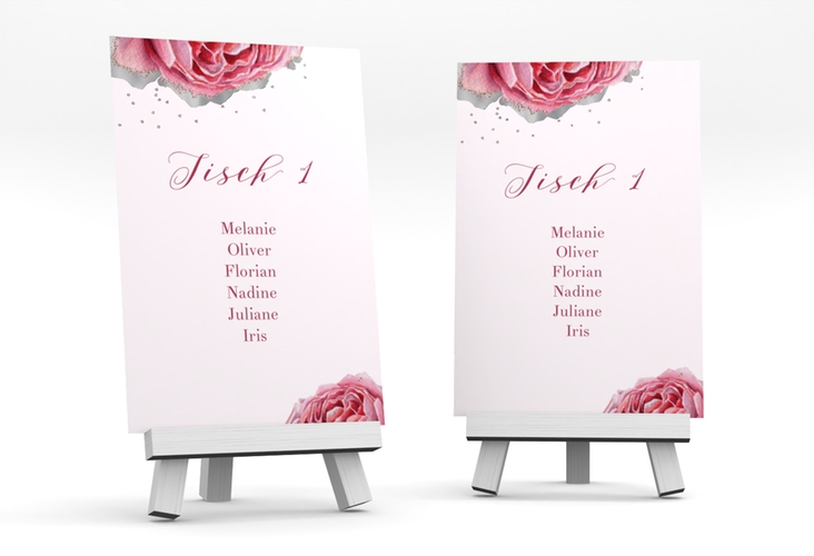 Tischaufsteller Hochzeit Cherie Tischaufsteller rosa silber