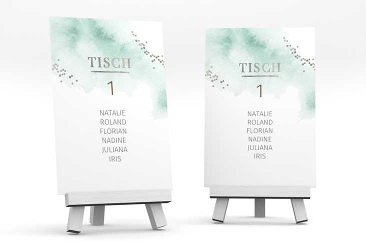 Tischaufsteller Hochzeit Pastell Tischaufsteller mint silber