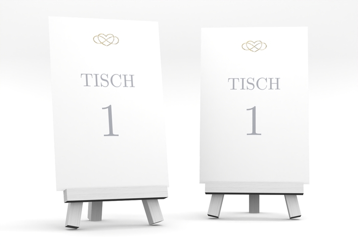 Tischnummer Hochzeit Infinity Tischaufsteller grau gold