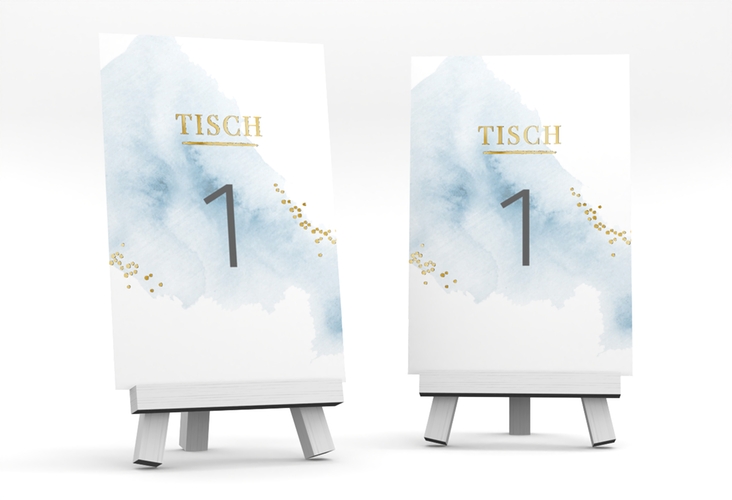 Tischnummer Hochzeit Pastell Tischaufsteller blau gold