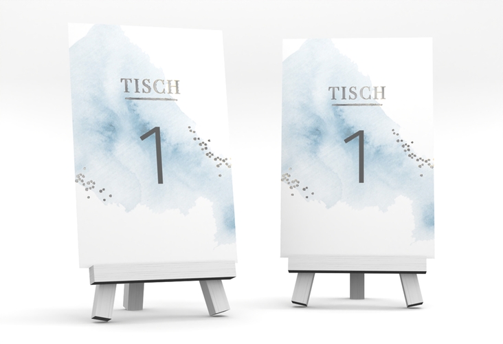 Tischnummer Hochzeit Pastell Tischaufsteller blau silber