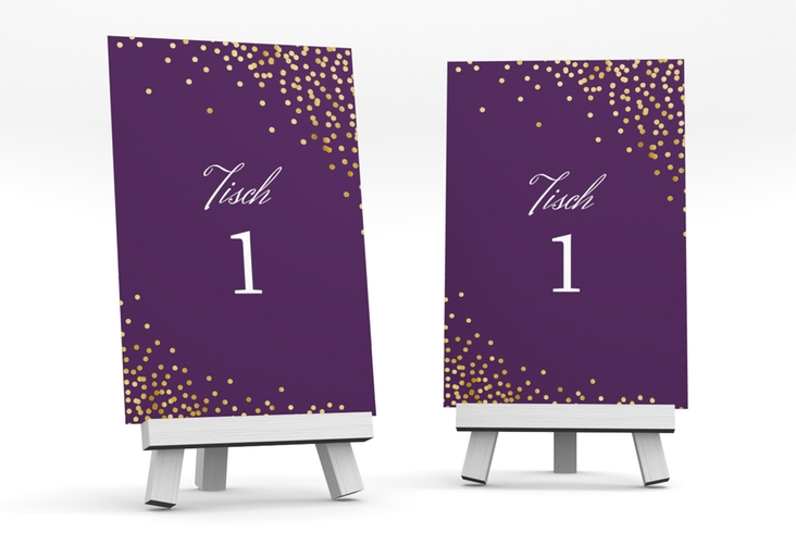 Tischnummer Hochzeit Glitter Tischaufsteller lila gold
