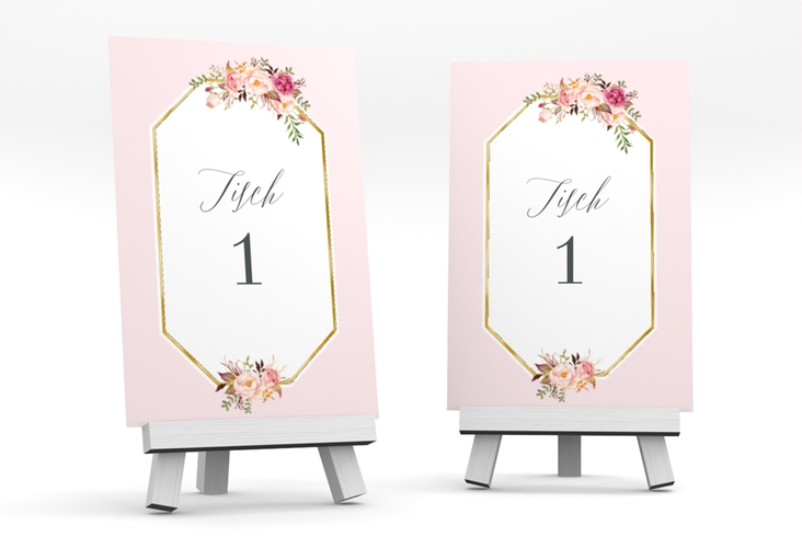 Tischnummer Hochzeit Prachtvoll Tischaufsteller rosa gold