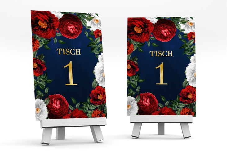 Tischnummer Hochzeit Florista Tischaufsteller blau gold