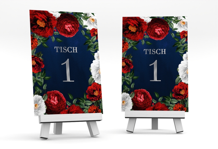 Tischnummer Hochzeit Florista Tischaufsteller blau silber
