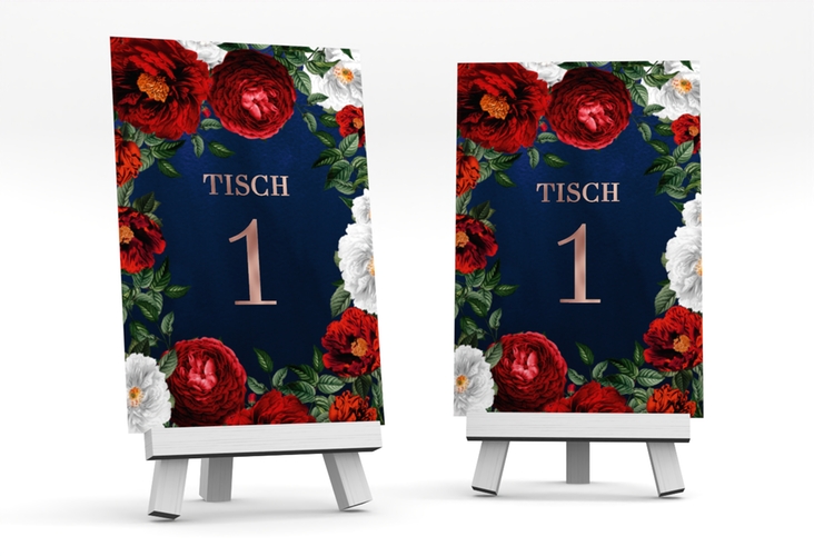 Tischnummer Hochzeit Florista Tischaufsteller blau rosegold