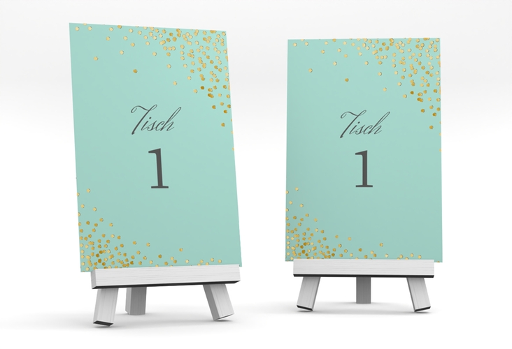 Tischnummer Hochzeit Glitter Tischaufsteller mint gold