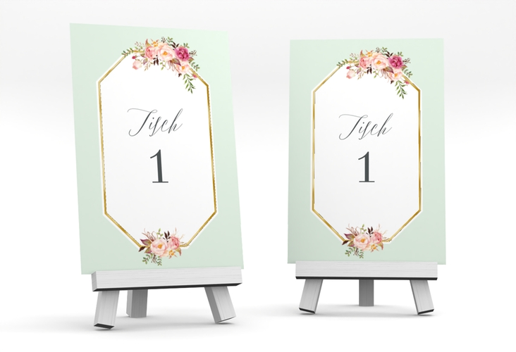 Tischnummer Hochzeit Prachtvoll Tischaufsteller mint gold