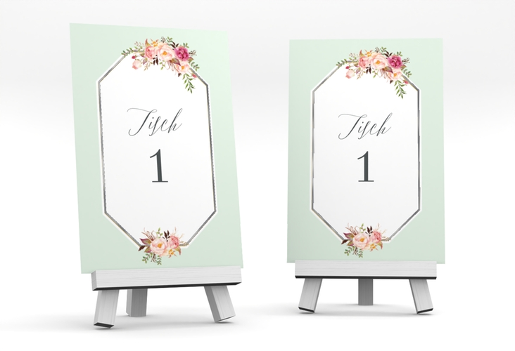 Tischnummer Hochzeit Prachtvoll Tischaufsteller mint silber
