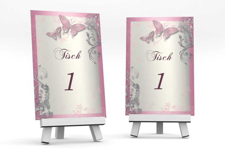 Tischnummer Hochzeit Toulouse Tischaufsteller rosa silber