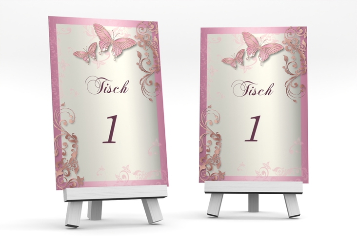 Tischnummer Hochzeit Toulouse Tischaufsteller rosa rosegold
