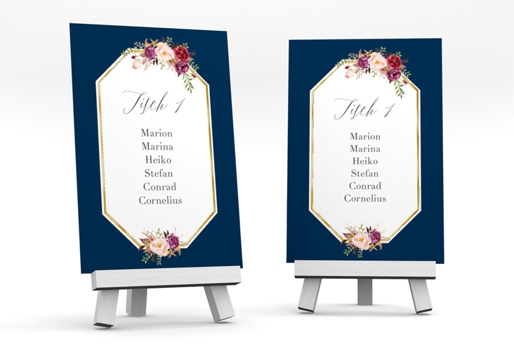 Tischaufsteller Hochzeit Prachtvoll Tischaufsteller blau gold
