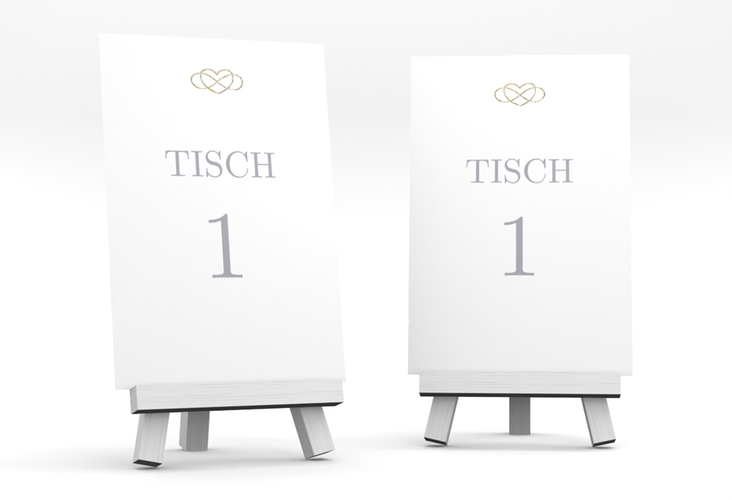 Tischnummer Hochzeit Infinity Tischaufsteller grau gold
