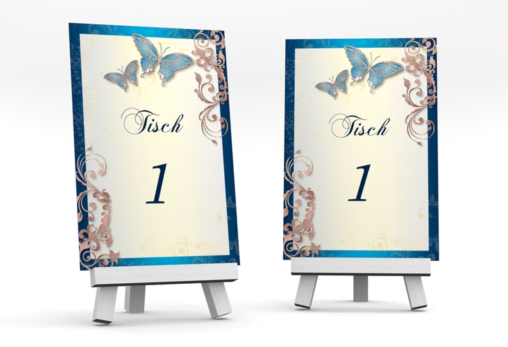 Tischnummer Hochzeit Toulouse Tischaufsteller blau rosegold