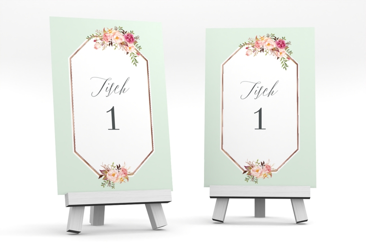 Tischnummer Hochzeit Prachtvoll Tischaufsteller mint rosegold