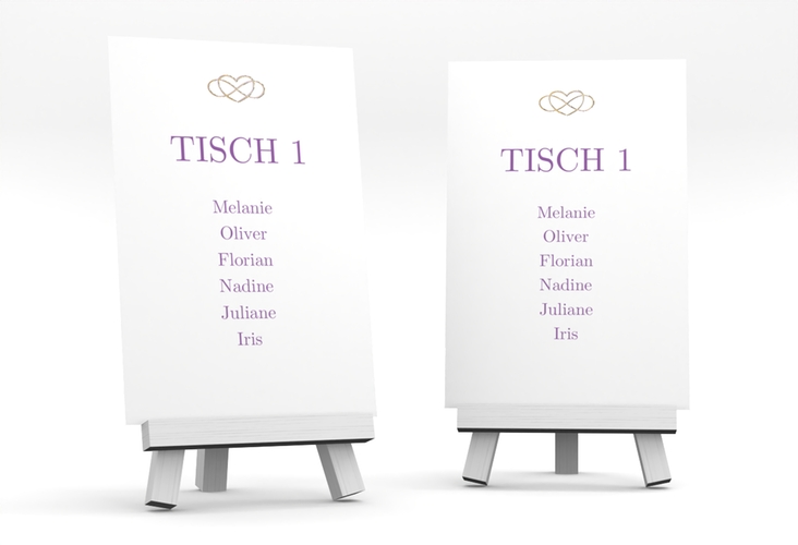 Tischaufsteller Hochzeit Infinity Tischaufsteller lila gold
