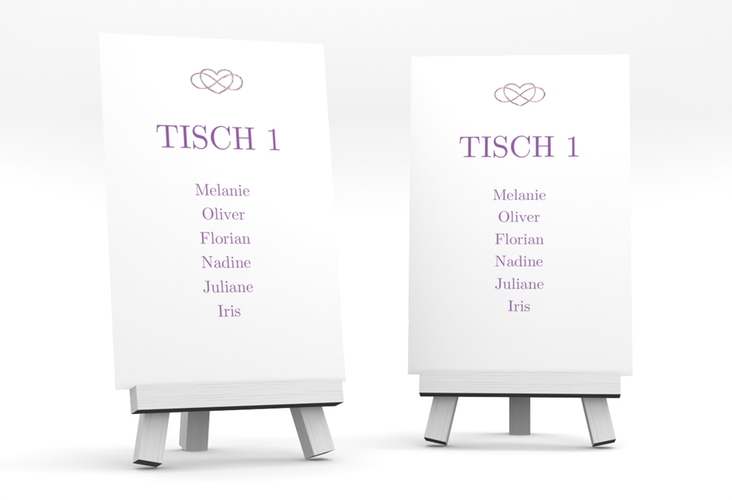 Tischaufsteller Hochzeit Infinity Tischaufsteller lila rosegold