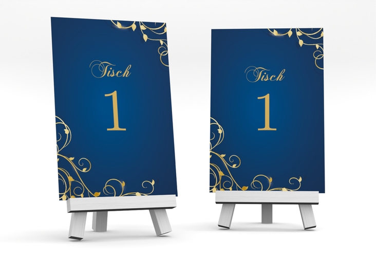 Tischnummer Hochzeit Eternity Tischaufsteller blau gold