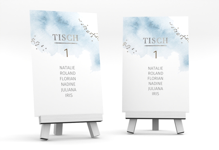Tischaufsteller Hochzeit Pastell Tischaufsteller blau silber