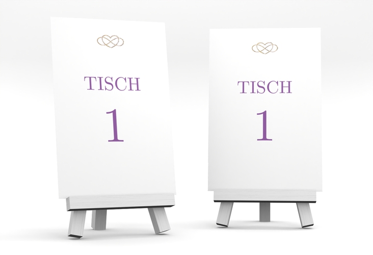 Tischnummer Hochzeit Infinity Tischaufsteller lila gold