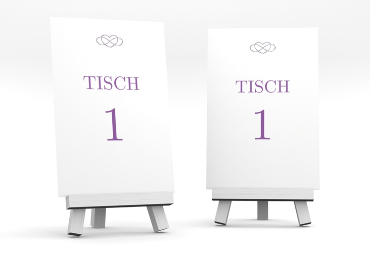 Tischnummer Hochzeit Infinity Tischaufsteller lila silber