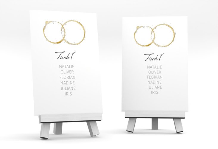Tischaufsteller Hochzeit Trauringe Tischaufsteller grau gold minimalistisch gestaltet mit zwei Eheringen