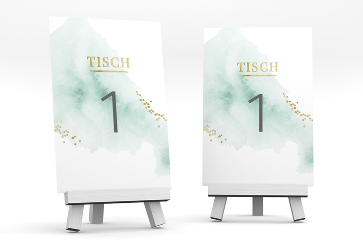 Tischnummer Hochzeit Pastell Tischaufsteller mint gold