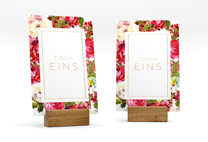 Tischnummer Hochzeit Blumenpracht Tischaufsteller weiss gold