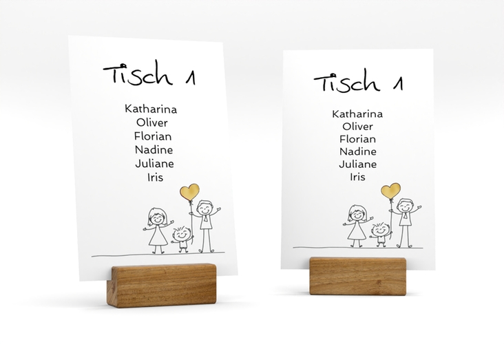 Tischaufsteller Hochzeit Family Tischaufsteller weiss gold