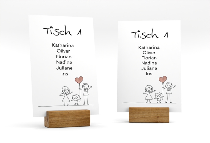 Tischaufsteller Hochzeit Family Tischaufsteller weiss rosegold