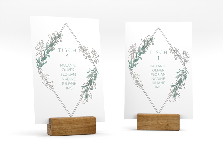 Tischaufsteller Hochzeit Verde Tischaufsteller weiss silber