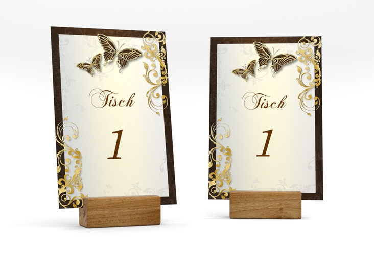 Tischnummer Hochzeit Toulouse Tischaufsteller braun gold