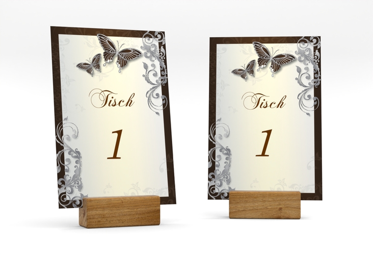 Tischnummer Hochzeit Toulouse Tischaufsteller braun silber
