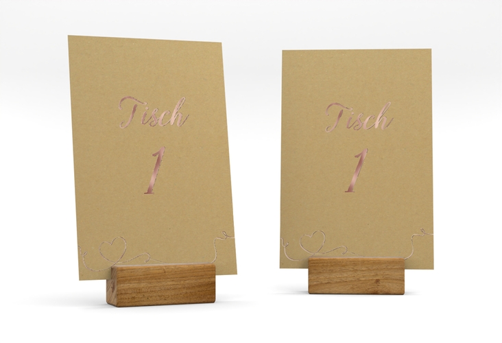 Tischnummer Hochzeit Herzensbund Tischaufsteller weiss rosegold