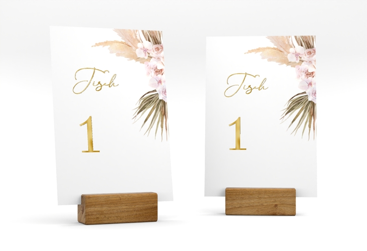 Tischnummer Hochzeit Nude Tischaufsteller weiss gold