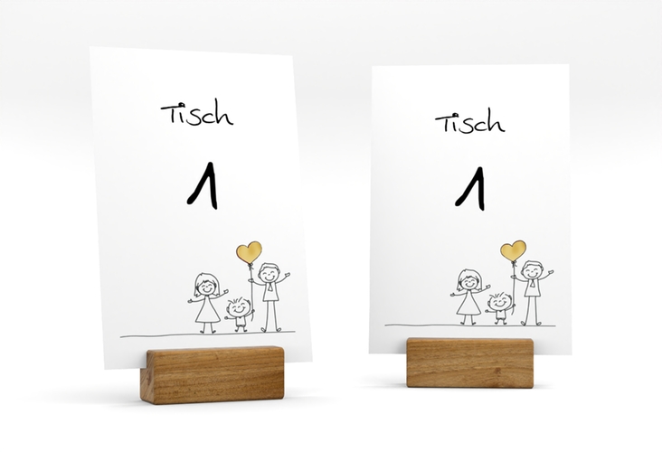 Tischnummer Hochzeit Family Tischaufsteller weiss gold
