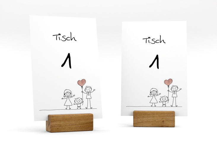 Tischnummer Hochzeit Family Tischaufsteller weiss rosegold