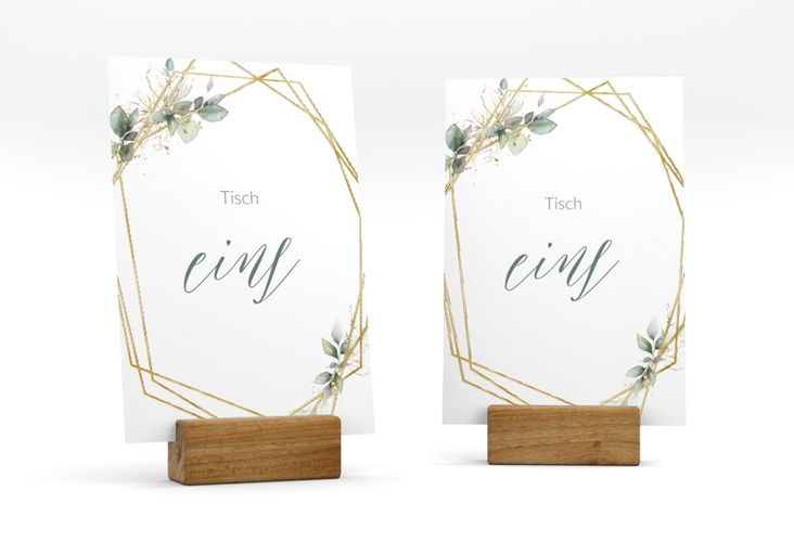 Tischnummer Hochzeit Greenish Tischaufsteller gruen gold