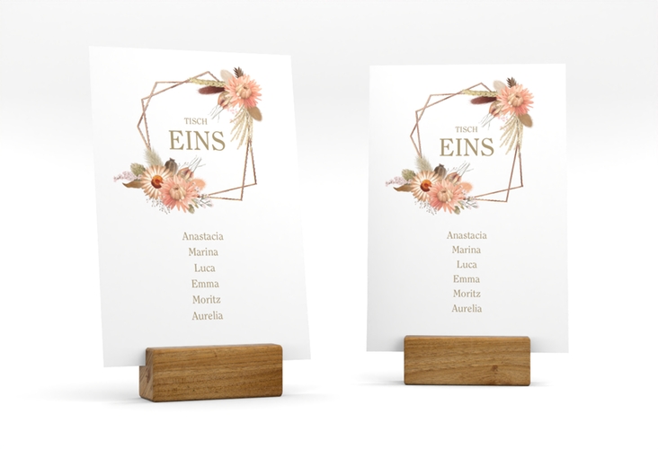 Tischaufsteller Hochzeit Strohblume Tischaufsteller weiss rosegold
