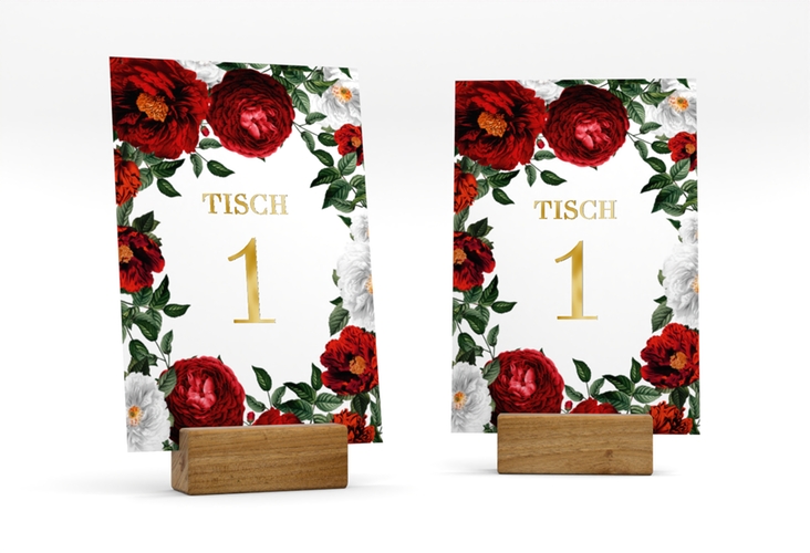 Tischnummer Hochzeit Florista Tischaufsteller weiss gold