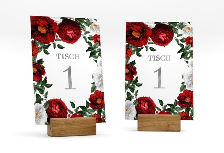 Tischnummer Hochzeit Florista Tischaufsteller weiss silber