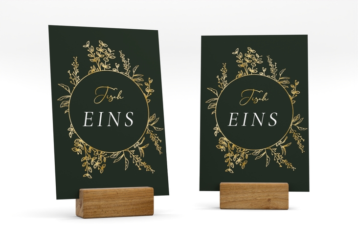 Tischnummer Hochzeit Herbs Tischaufsteller gruen gold