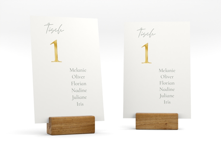 Tischaufsteller Hochzeit Day Tischaufsteller weiss gold mit Datum im minimalistischen Design