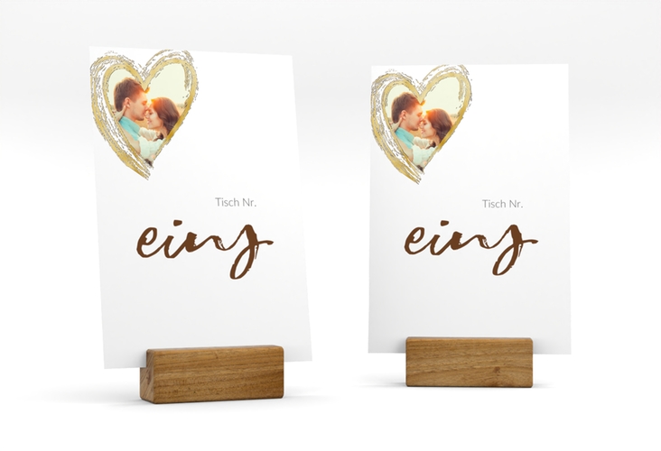Tischnummer Hochzeit Liebe Tischaufsteller braun gold