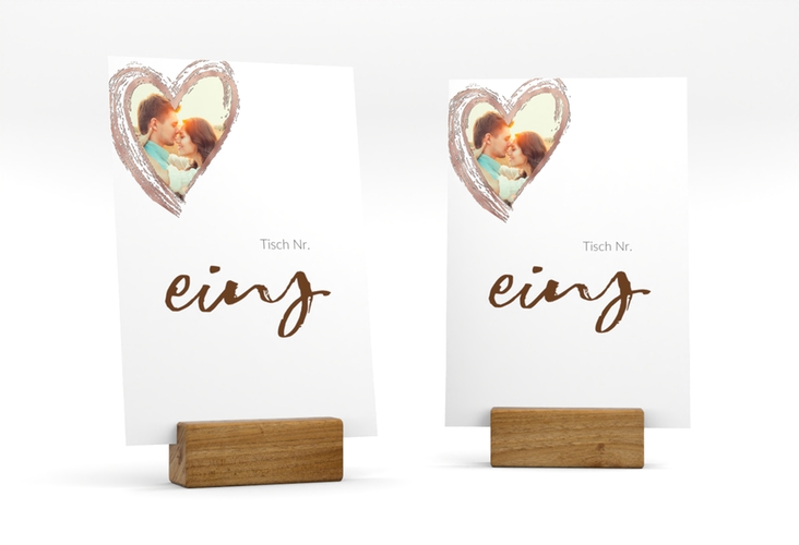 Tischnummer Hochzeit Liebe Tischaufsteller braun rosegold