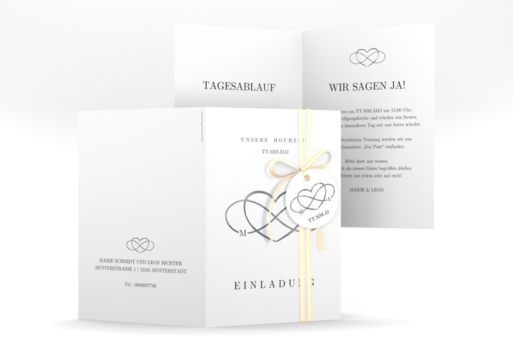Einladungskarte Hochzeit Infinity A6 Klappkarte hoch schwarz silber