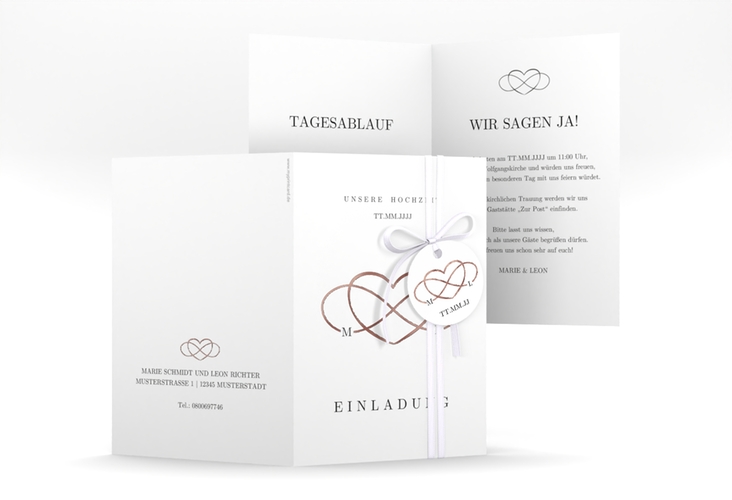 Einladungskarte Hochzeit Infinity A6 Klappkarte hoch schwarz rosegold