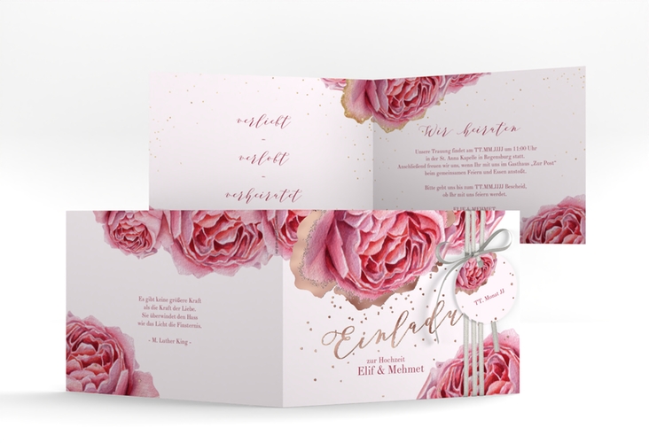 Hochzeitseinladung Cherie A6 Klappkarte quer gold rosegold